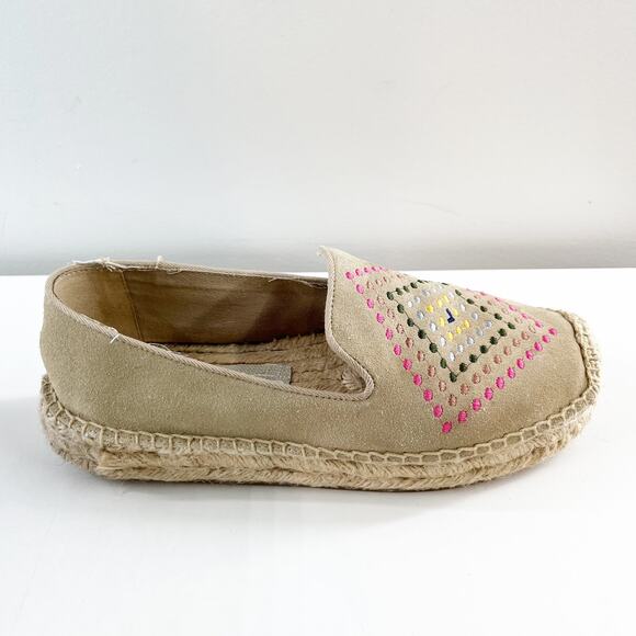 Jack Rogers Luna Suede Embroidery Slip On Flat Espadrilles Shoes Sand 7.5 - Picture 3 of 8